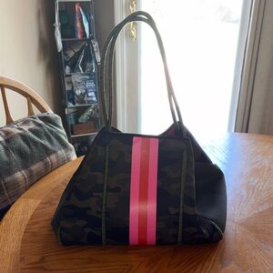 Camo Haute Shore Tote with Pink Stripe and removable small bag